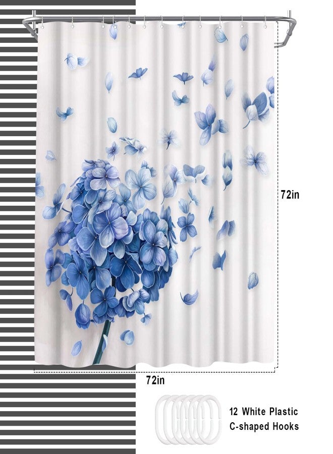 WELMECO Hydrangea Flower Shower Curtain Nature Flower Shower Curtain Elegant Bathroom Set Polyester Fabric, 72x72inch (Blue) - Image 2