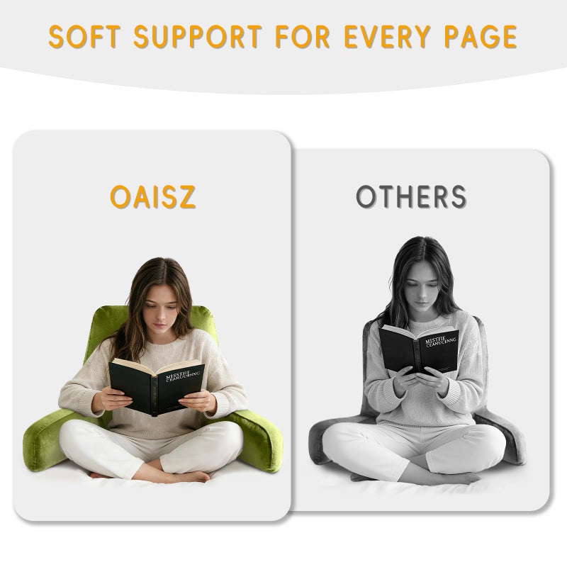 OAISZ Reading Pillow for Sitting in Bed Adult, X-Large Reading Pillow with Shredded Memory Foam, Back Pillow for Sitting Up with Extend Arms, Pockets, Bed Pillow with Washable Cover, FluorescentGreen - Image 5