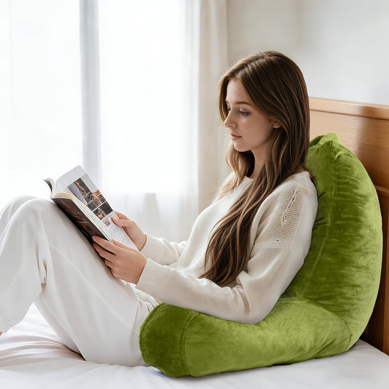 OAISZ Reading Pillow for Sitting in Bed Adult, X-Large Reading Pillow with Shredded Memory Foam, Back Pillow for Sitting Up with Extend Arms, Pockets, Bed Pillow with Washable Cover, FluorescentGreen - Image 3