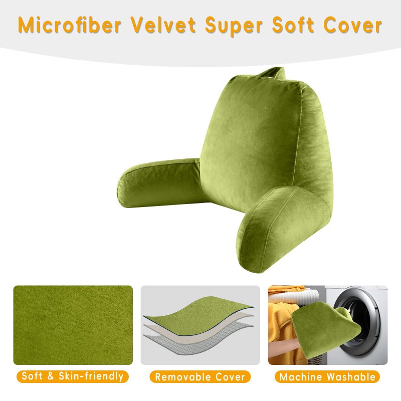 OAISZ Reading Pillow for Sitting in Bed Adult, X-Large Reading Pillow with Shredded Memory Foam, Back Pillow for Sitting Up with Extend Arms, Pockets, Bed Pillow with Washable Cover, FluorescentGreen - Image 4