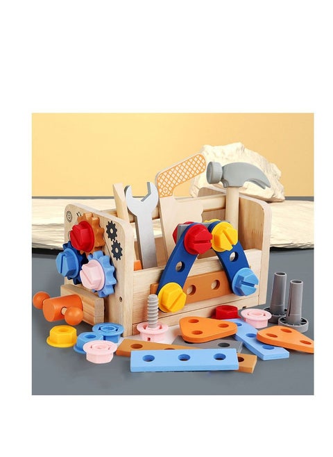 Wooden Toolbox Pretend Play Set Children Toy for Boys Nut Disassembly Screw Assembly Simulation Repair Carpenter Tool