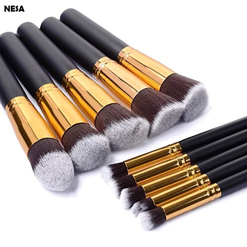 Nesa Makeup Brush Set with Pink Makeup Sponge, 4 Brushes, Beige Brush Holder (Multi Coloured, Pack of 10 Makeup Brush) - Image 4