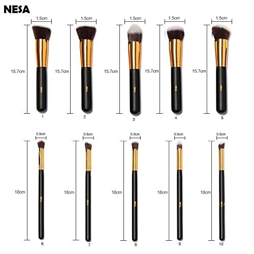 Nesa Makeup Brush Set with Pink Makeup Sponge, 4 Brushes, Beige Brush Holder (Multi Coloured, Pack of 10 Makeup Brush) - Image 2