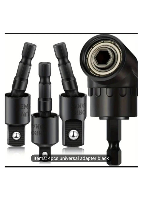 Impact Grade Sockets Adapter, 4pcs Power Drill Sockets Adapter Set with 360° Rotatable Hex Shank Drill Adapters, 105° Right Angle Screwdriver Attachment, Flexible Shaft Extension Bit