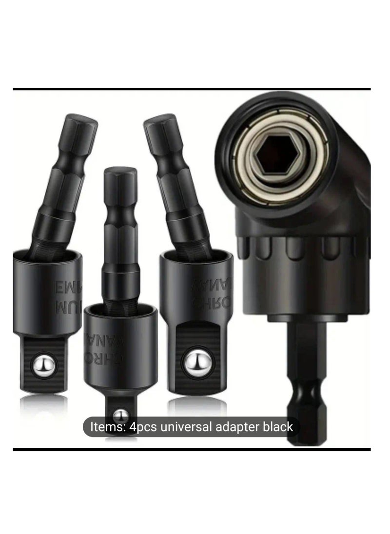 Generic Impact Grade Sockets Adapter, 4pcs Power Drill Sockets Adapter Set with 360° Rotatable Hex Shank Drill Adapters, 105° Right Angle Screwdriver Attachment, Flexible Shaft Extension Bit  - Image 1