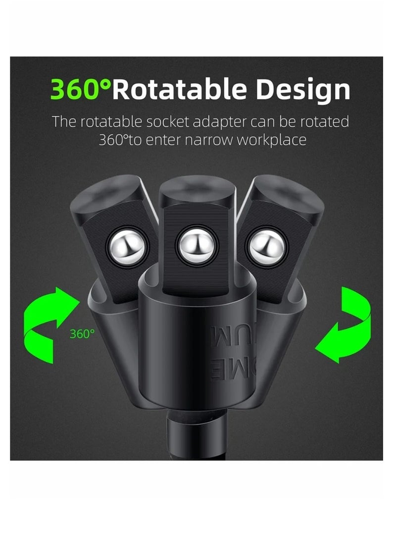 Generic Impact Grade Sockets Adapter, 4pcs Power Drill Sockets Adapter Set with 360° Rotatable Hex Shank Drill Adapters, 105° Right Angle Screwdriver Attachment, Flexible Shaft Extension Bit  - Image 3
