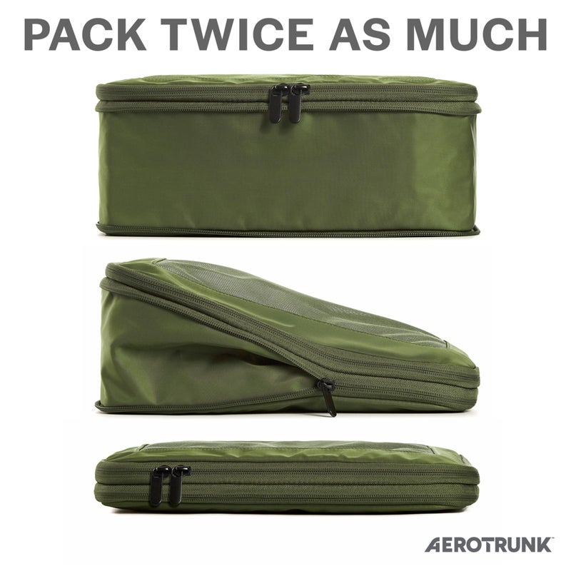 Aerotrunk Compression Packing Cubes for Travel - Luggage Organizer Bags - Double Zipper Packing Cubes for Suitcases (4-Pack, Olive) - Image 2