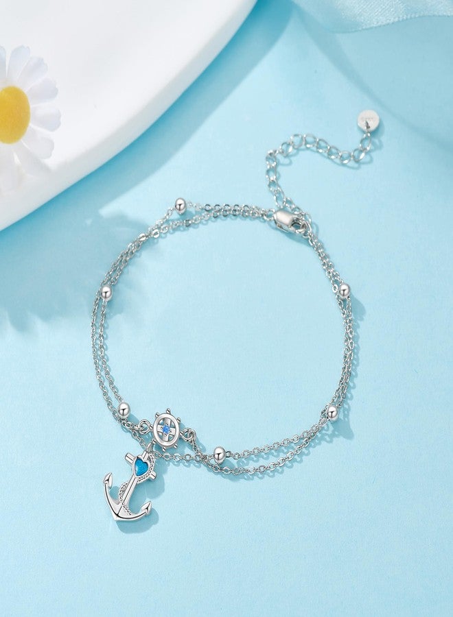 YFN Anchor Anklet 925 Sterling Silver Anchor and Ship Wheel Layered Ankle Bracelet Nautical Sailor Jewelry Gifts for Women - Image 2