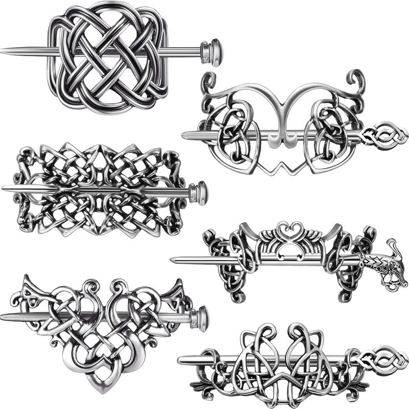 Syhood Syhood 6 Pieces Vintage Silver Celtic Hair Slide Hairpin Celtic Knot Hair Stick Creative Barrette Metal Stick Clips Hairpin Accessories for Women 
