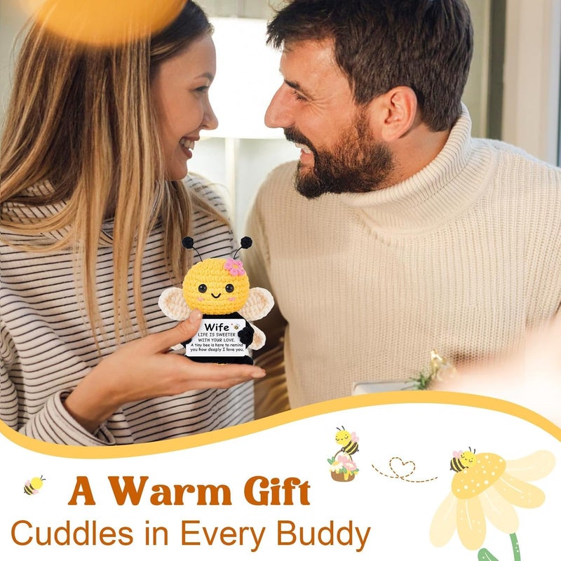 Gleevera Wife Gifts from Husband, Gifts for Wife Christmas Ideas - Cute Handmade Crochet Bee - Valentines Birthday Anniversary Present for Her Couple, Emotional Support Animal Gift - Image 5