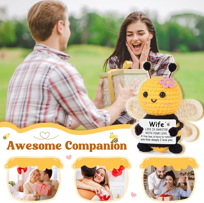 Gleevera Wife Gifts from Husband, Gifts for Wife Christmas Ideas - Cute Handmade Crochet Bee - Valentines Birthday Anniversary Present for Her Couple, Emotional Support Animal Gift - Image 4