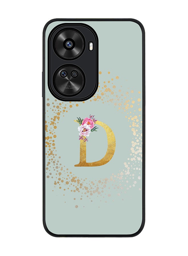 Stylizedd Rugged Black edge case for Huawei nova 12 SE / Huawei nova 11 SE 4G,Slim fit Custom Monogram Initial Letter Floral Pattern Alphabet - D (Light Grey) - Image 1