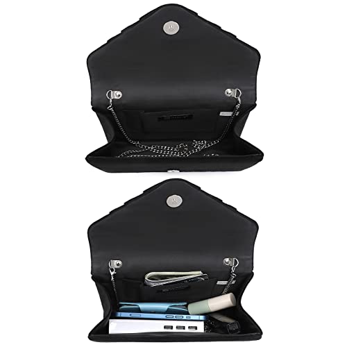 Dasein Womens Evening Bag Velvety Pleated Envelope Clutch Handbag Wedding Party Bridal Purse (Black) - Image 5