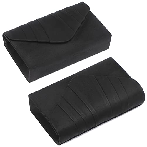 Dasein Womens Evening Bag Velvety Pleated Envelope Clutch Handbag Wedding Party Bridal Purse (Black) - Image 3