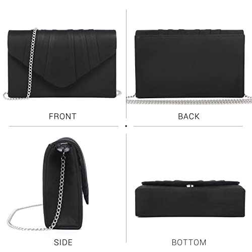 Dasein Womens Evening Bag Velvety Pleated Envelope Clutch Handbag Wedding Party Bridal Purse (Black) - Image 2