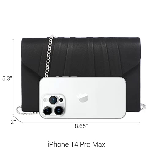 Dasein Womens Evening Bag Velvety Pleated Envelope Clutch Handbag Wedding Party Bridal Purse (Black) - Image 4