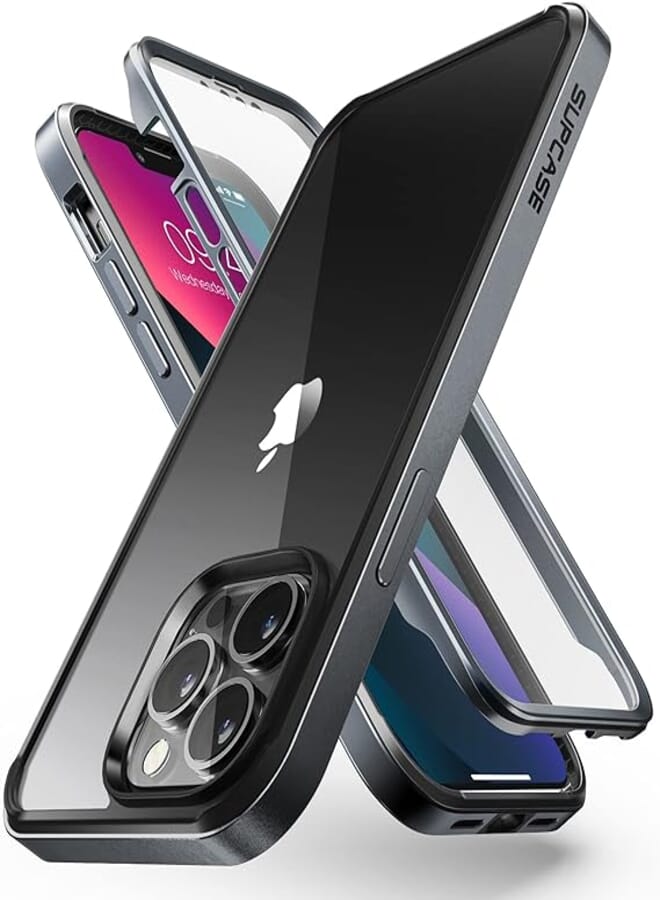 Supcase unicorn beetle edge pro series case for iphone 13 pro (2021 release) 6.1 inch, slim frame clear protective case with built-in screen protector (black)