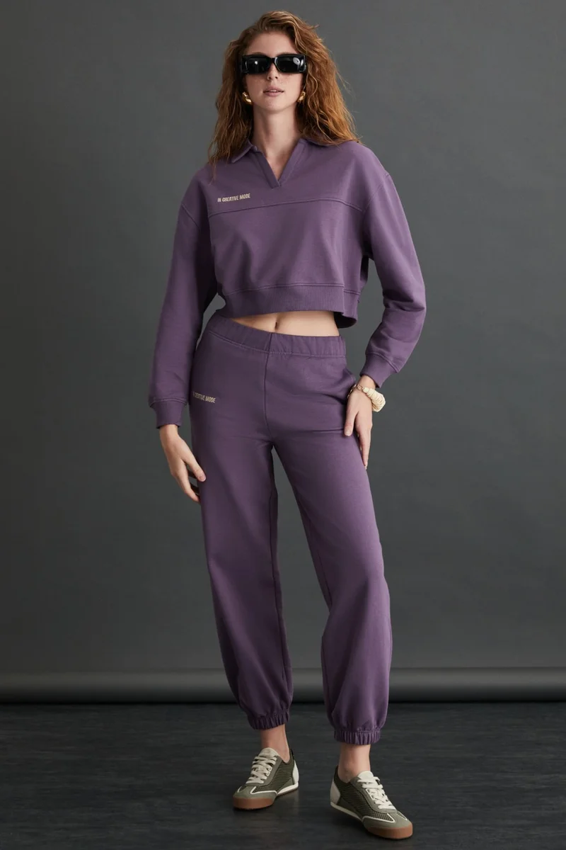 جريميلانج Shanell Women's Organic Cotton Raised Purple Sweatshirt