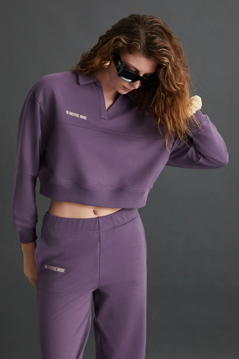 جريميلانج Shanell Women's Organic Cotton Raised Purple Sweatshirt