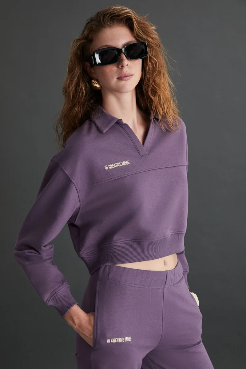 جريميلانج Shanell Women's Organic Cotton Raised Purple Sweatshirt