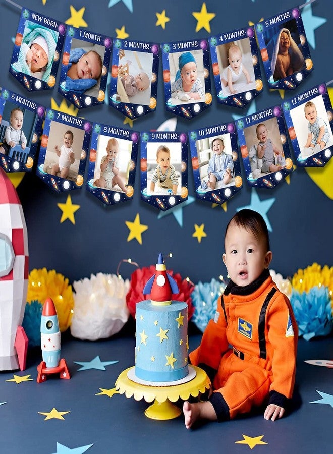 Fangleland First Trip Around The Sun Photo Banner, Outer Space 1st Birthday Party Decoration - Blue Solar System Baby Picture Banner for Newborn to 12 Months' Boy - Image 3