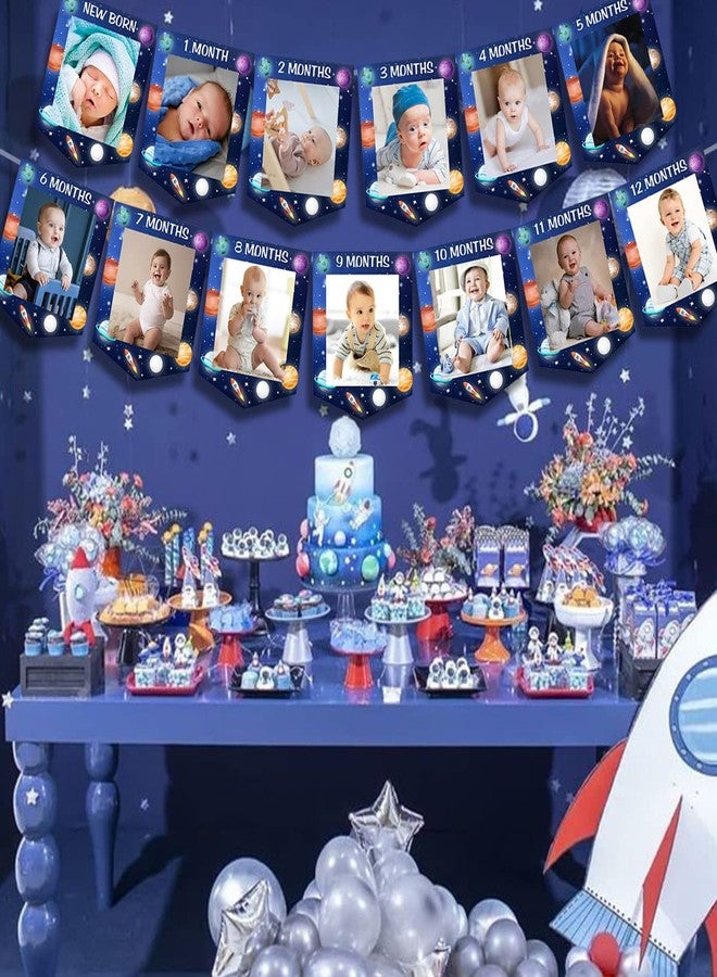 Fangleland First Trip Around The Sun Photo Banner, Outer Space 1st Birthday Party Decoration - Blue Solar System Baby Picture Banner for Newborn to 12 Months' Boy - Image 2