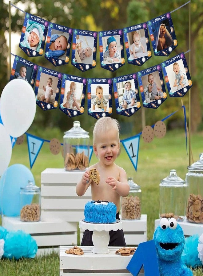 Fangleland First Trip Around The Sun Photo Banner, Outer Space 1st Birthday Party Decoration - Blue Solar System Baby Picture Banner for Newborn to 12 Months' Boy - Image 4