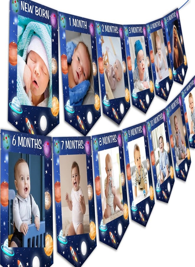 Fangleland First Trip Around The Sun Photo Banner, Outer Space 1st Birthday Party Decoration - Blue Solar System Baby Picture Banner for Newborn to 12 Months' Boy - Image 1
