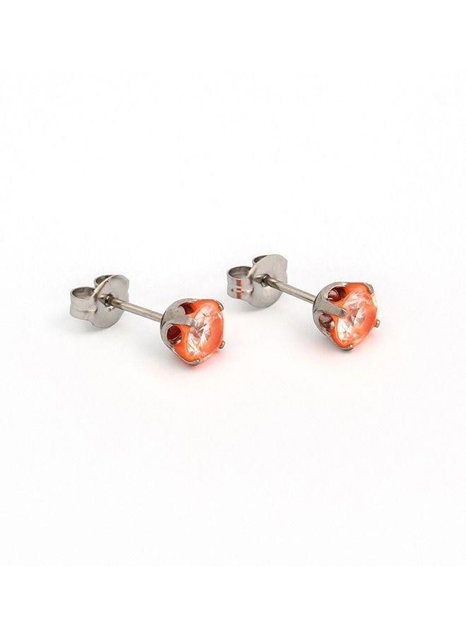 ستوديكس حلق الأذن 5 ملم مكعب زركونيا نيون أورانج من الفولاذ المقاوم للصدأ لا يسبب الحاسية - Image 2