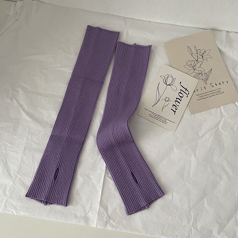 Chic Knit Arm Warmers Autumn Sweet Solid Color Half-Sleeve Purple 