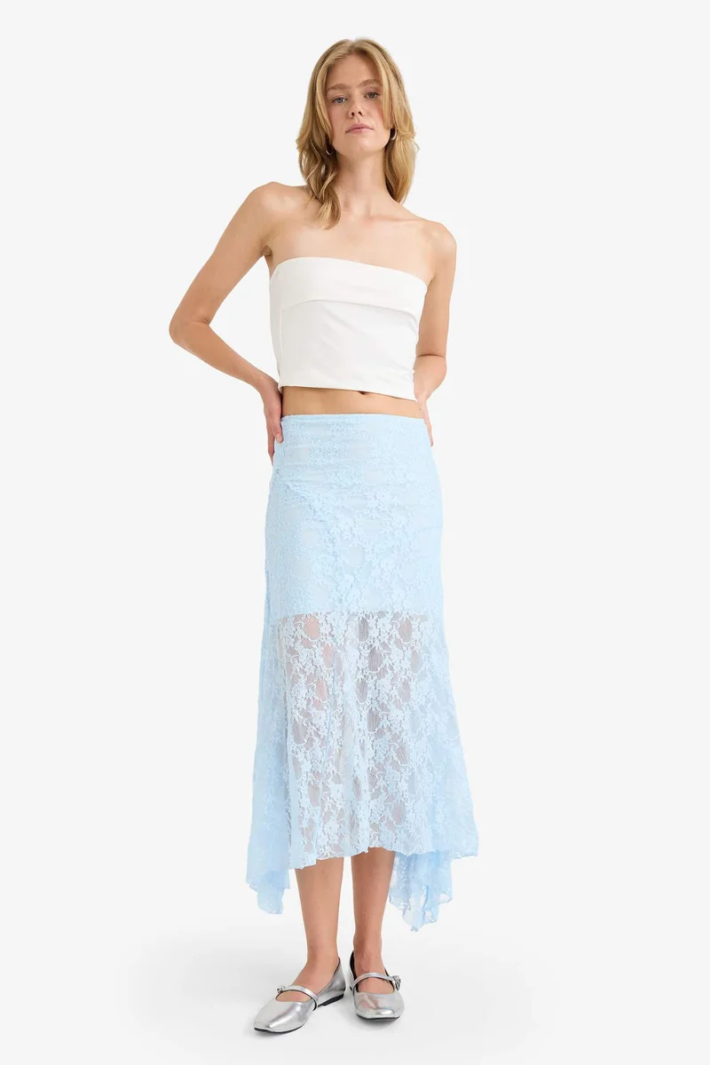 ديفاكتو Lace Half Lining Elastic Band Ankle Length Skirt