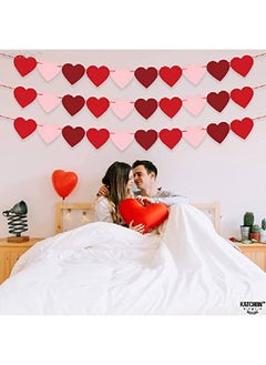 KATCHON Felt Heart Garland For Valentines Decorations Pack Of 30 No Diy | Red Rose Light Pink Heart Banner | Heart Garland Decorations | Love Valentines Day Decor For Romantic Decorations Special Night  - Image 5