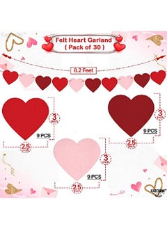 KATCHON Felt Heart Garland For Valentines Decorations Pack Of 30 No Diy | Red Rose Light Pink Heart Banner | Heart Garland Decorations | Love Valentines Day Decor For Romantic Decorations Special Night  - Image 4