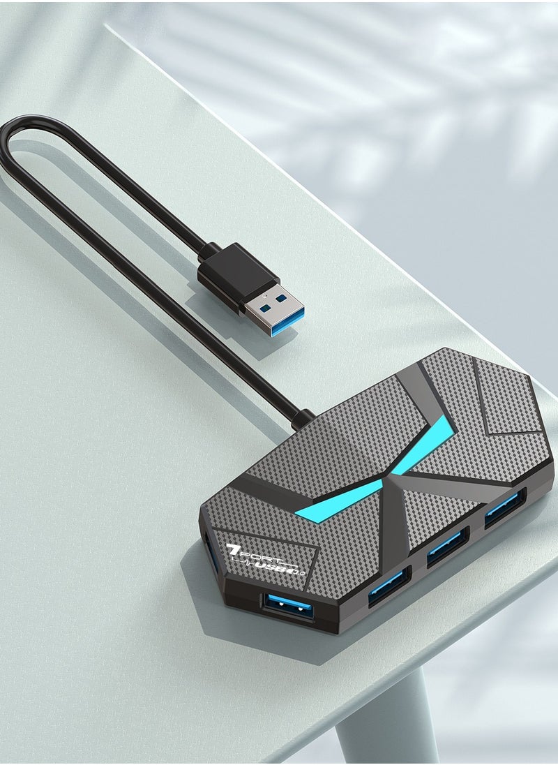 Colorful Atmosphere Light Hub 7-Port Multi-Port Adapter Ultra-Thin Data Center USB A Splitter [Support Charging] Multi USB Extender for Laptop, Desktop, Xbox, PS5, Mouse, Keyboard, Flash Drive, Printer - 60CM Black  - Image 2