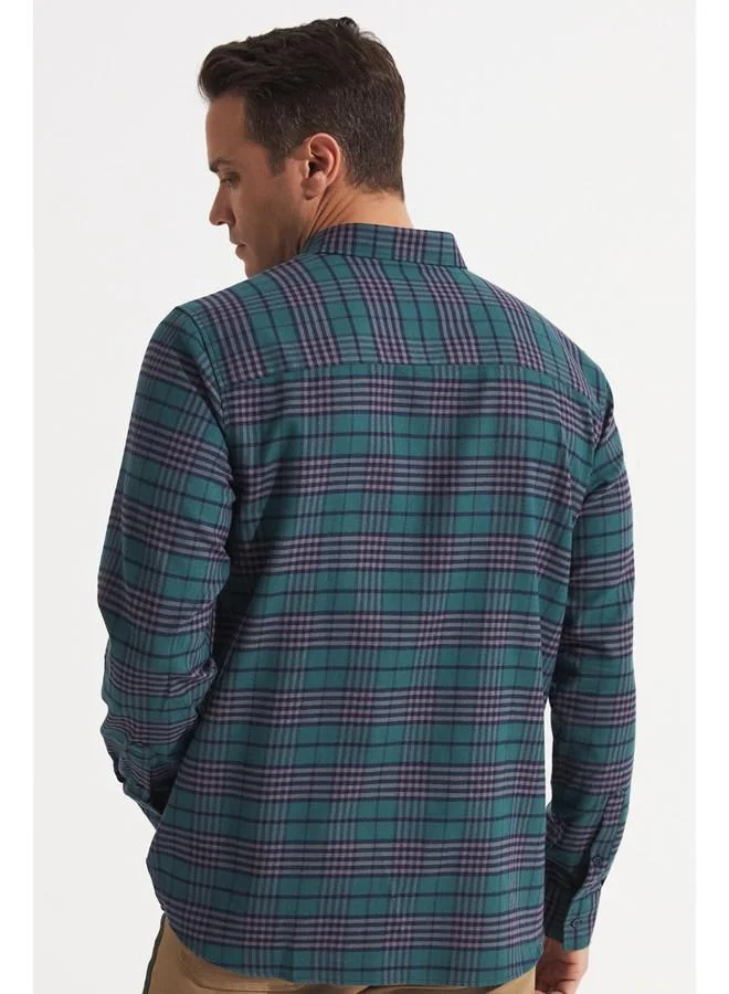 جون June Men Checkered Long Sleeve Shirt Green - Navy