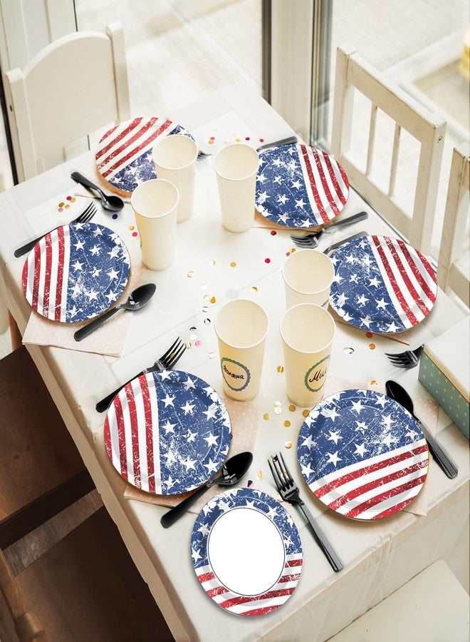 Wiooffen 72pcs 4th of July Party Plates Set Patriotic Party Supplies American Flags Paper Disposable Tableware Kit Memorial Day Holidays Birthday Decoration, 36pcs 9" and 36pcs 7" - Image 4