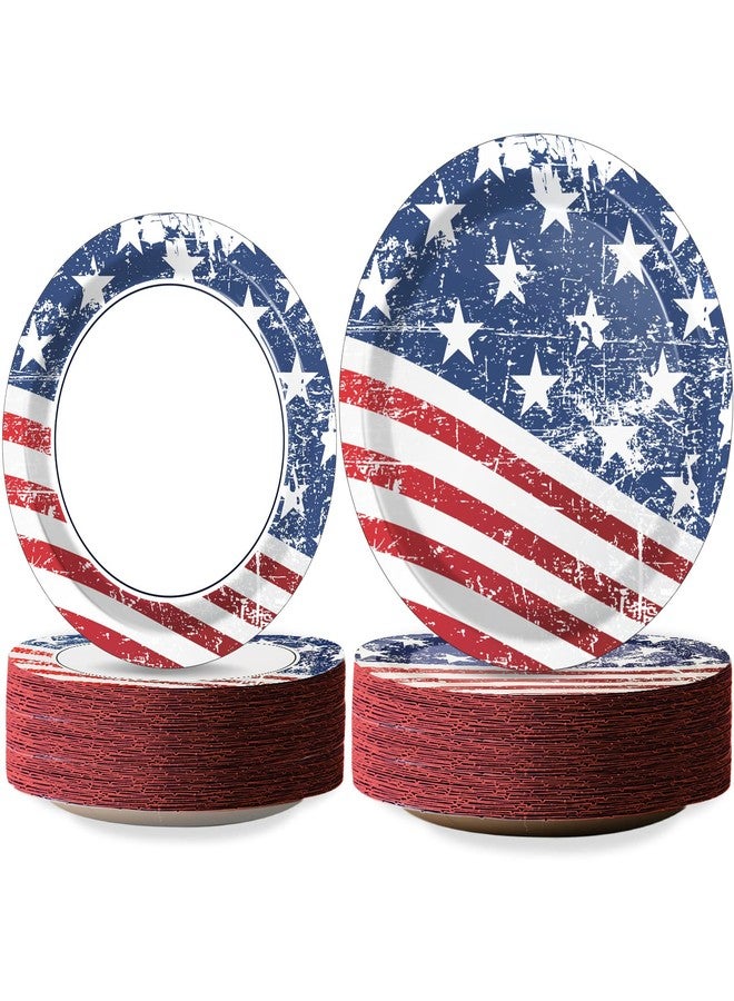 Wiooffen 72pcs 4th of July Party Plates Set Patriotic Party Supplies American Flags Paper Disposable Tableware Kit Memorial Day Holidays Birthday Decoration, 36pcs 9" and 36pcs 7" - Image 1