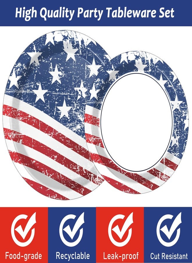 Wiooffen 72pcs 4th of July Party Plates Set Patriotic Party Supplies American Flags Paper Disposable Tableware Kit Memorial Day Holidays Birthday Decoration, 36pcs 9" and 36pcs 7" - Image 3