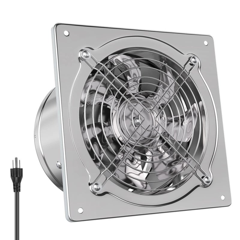 HG Power 6 Inch Exhaust Fan Kitchen Exhaust Fans with Power Cord Attic vent Fan with Damper Wall Small Fume Extractor Ventilation Fan for Shop Chicken Coop Basement Smoking Room Garage Silver