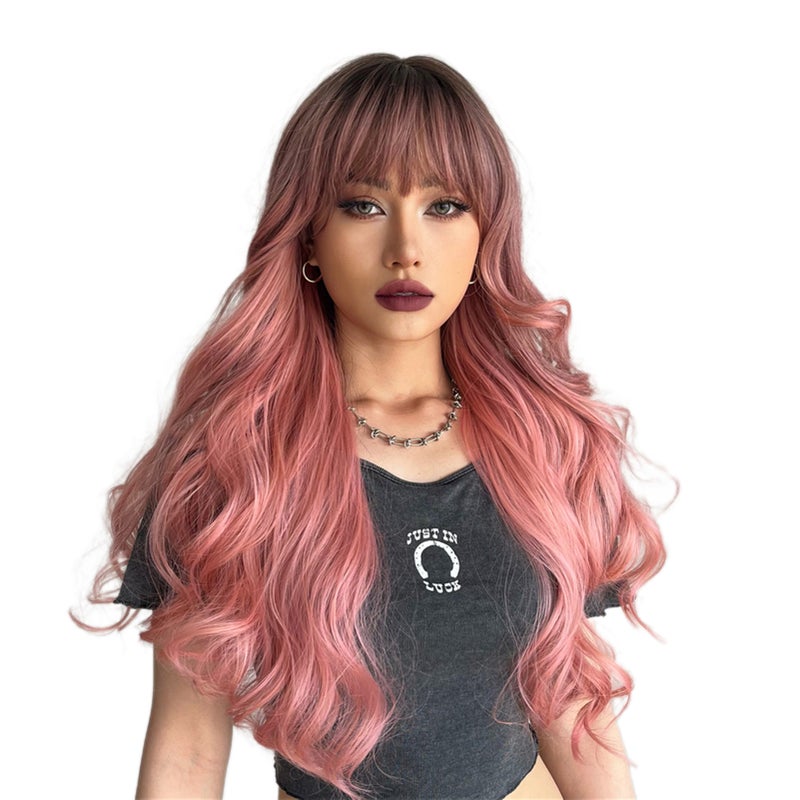 Synthetic Wig Pink Curly Wavy Wig Long Hairpiece - Image 1