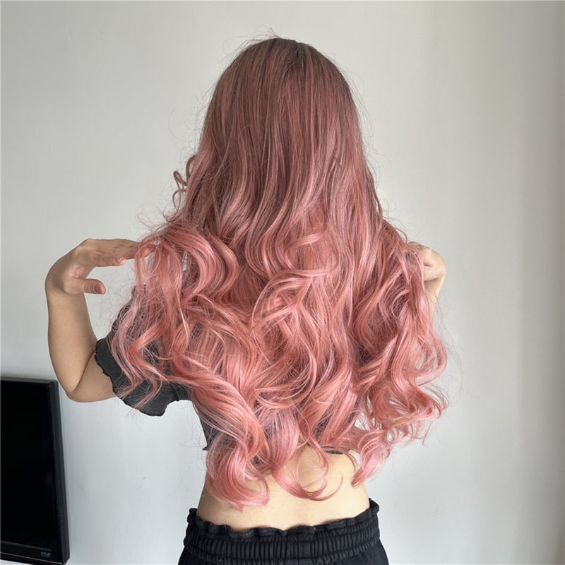 Synthetic Wig Pink Curly Wavy Wig Long Hairpiece - Image 4