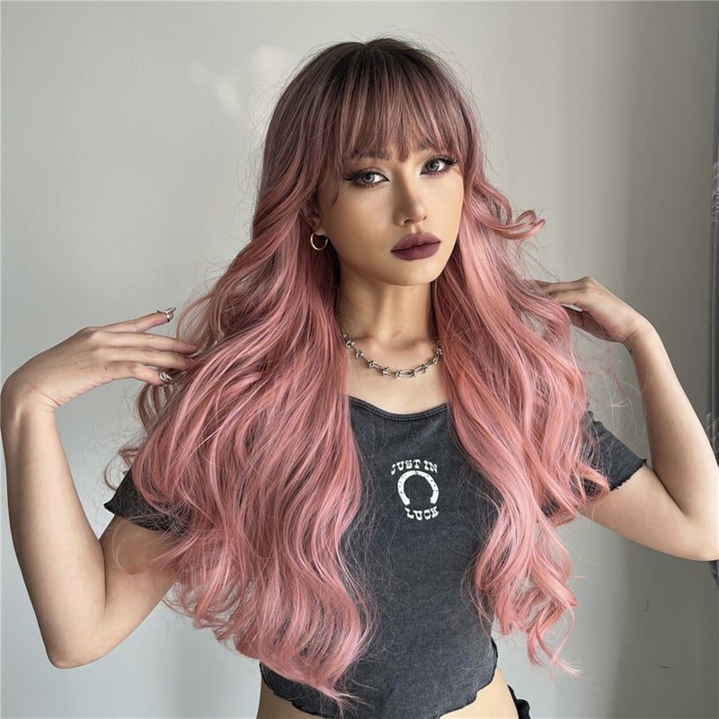 Synthetic Wig Pink Curly Wavy Wig Long Hairpiece - Image 5