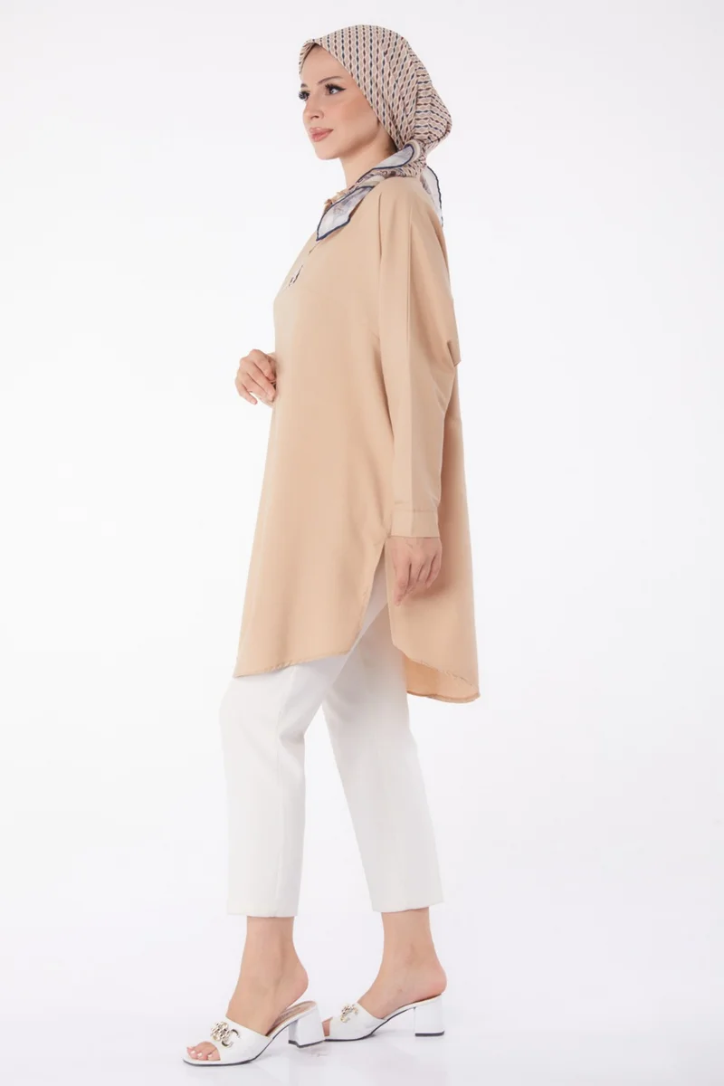 Tofisa Plain Shirt Collar Women's Mink Tunic - 13257