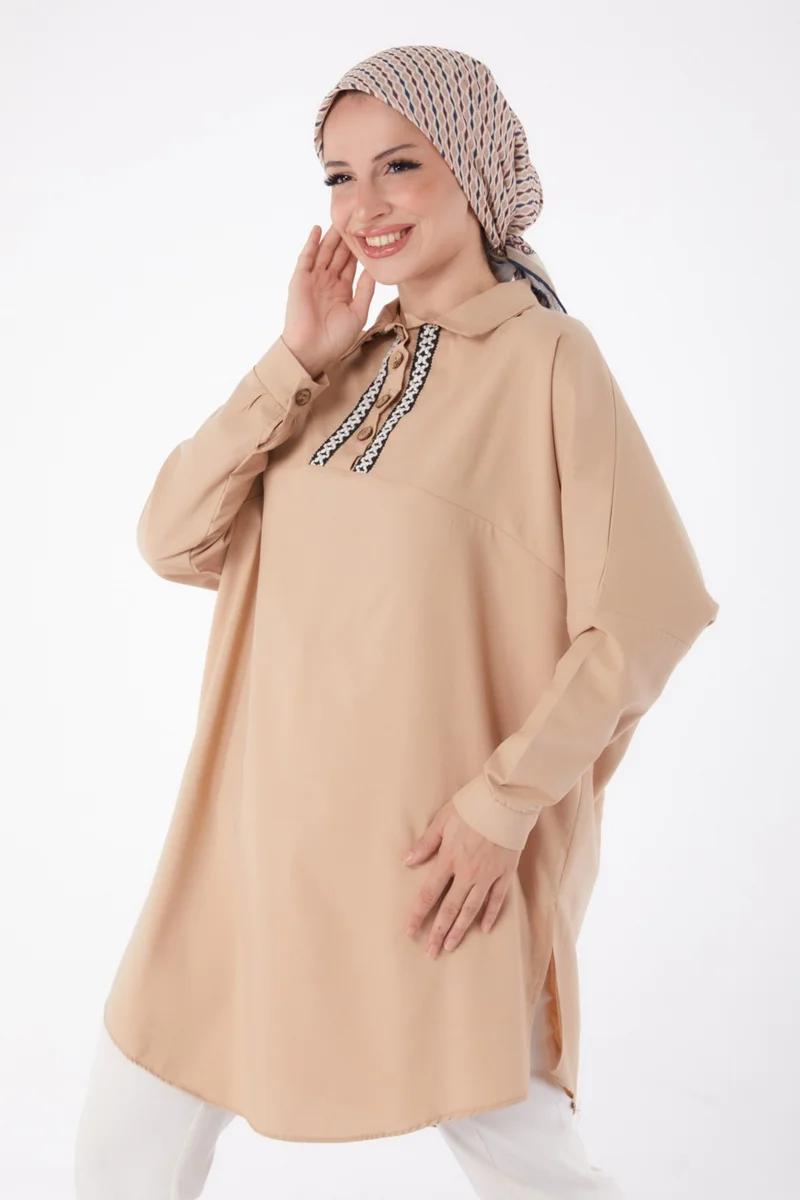 Tofisa Plain Shirt Collar Women's Mink Tunic - 13257