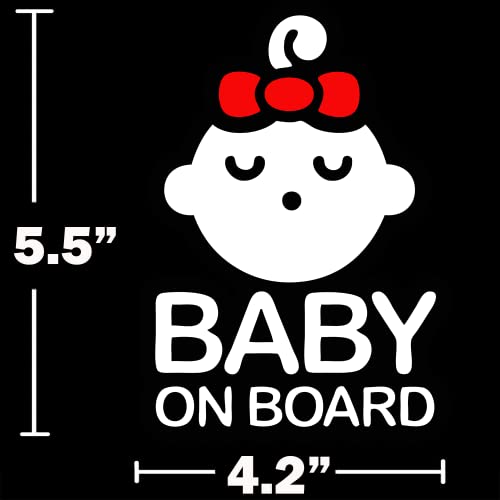 TOTOMO Baby on Board Sticker for Cars Funny Cute Safety Caution Decal Sign for Car Window and Bumper No Magnet - Sleeping Baby Girl Red Ribbon Bow Tie - Image 4