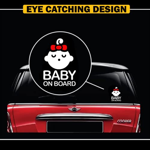 TOTOMO Baby on Board Sticker for Cars Funny Cute Safety Caution Decal Sign for Car Window and Bumper No Magnet - Sleeping Baby Girl Red Ribbon Bow Tie - Image 2