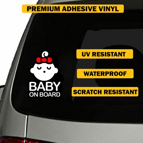 TOTOMO Baby on Board Sticker for Cars Funny Cute Safety Caution Decal Sign for Car Window and Bumper No Magnet - Sleeping Baby Girl Red Ribbon Bow Tie - Image 3