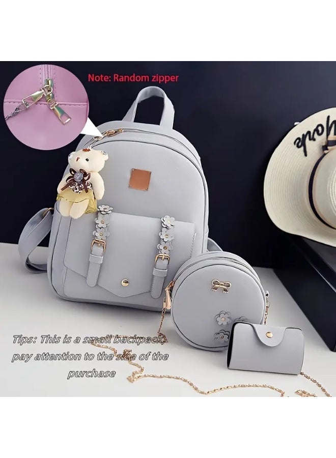 حقيبة ظهر للفتيات مكونة من 3 قطع مع دب لطالبات المدارس كاجوال