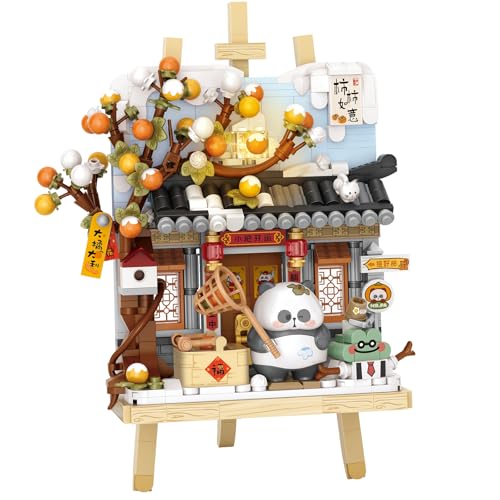 MEIEST Panda Mini Building Blocks Cute 3D Painting Model SetCreative 4 Seasons Views Collection Construction Building Bricks ToyHome Decor WinterPersimmon - Image 1