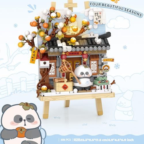 MEIEST Panda Mini Building Blocks Cute 3D Painting Model SetCreative 4 Seasons Views Collection Construction Building Bricks ToyHome Decor WinterPersimmon - Image 5